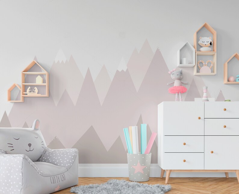 Mountain wallpaper peel and stick kids room decor scandinavian | Etsy