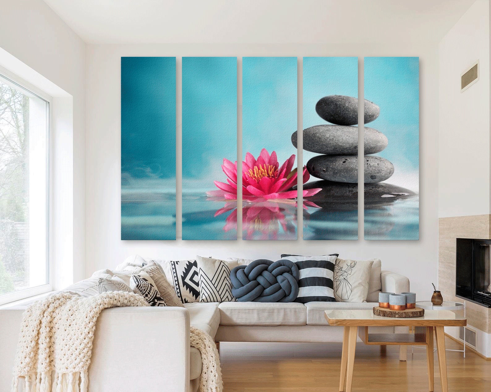 Zen Wall Art Lotus Print Yoga Art Canvas Print Zen Stones Etsy