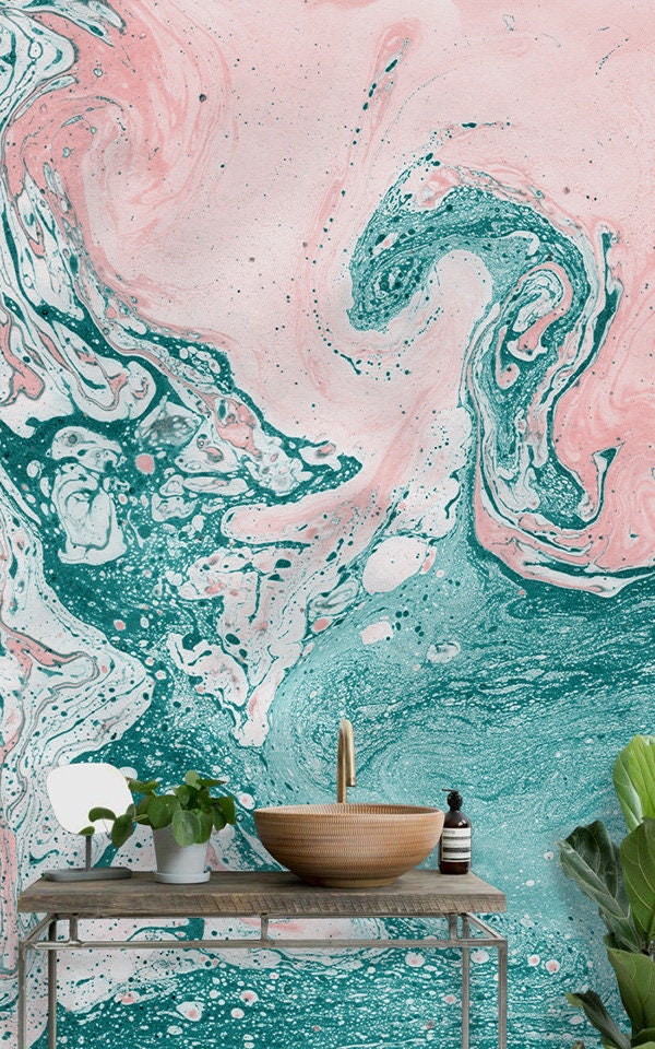 Marble wallpaper pink and blue marble peel and stick wall Etsy