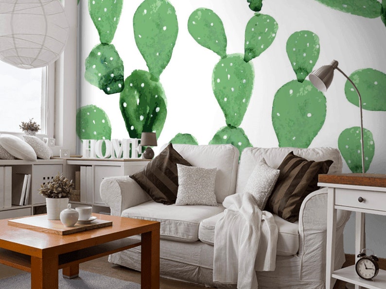 Cactus wallpaper peel and stick watercolor cactus wallpaper | Etsy