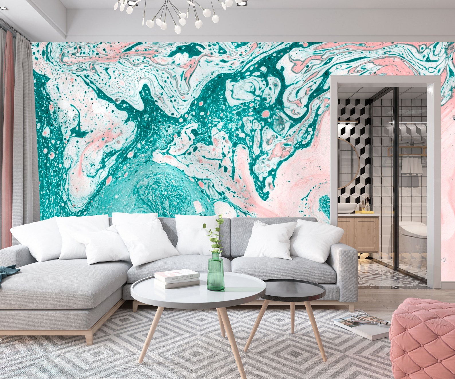 Marble wallpaper pink and blue marble peel and stick wall Etsy