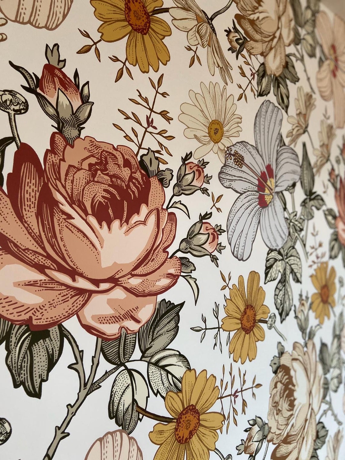 Vintage botanical wallpaper traditional wallpaper roll | Etsy