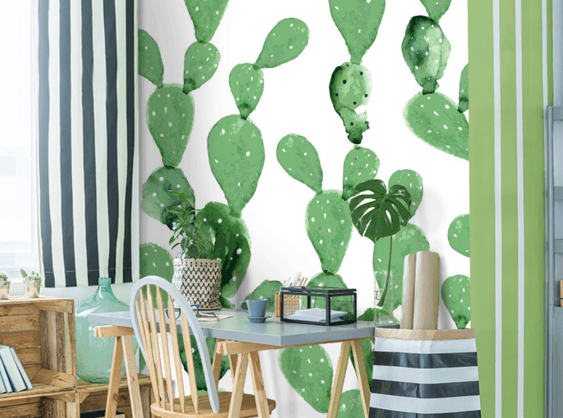 Cactus wallpaper peel and stick watercolor cactus wallpaper Etsy