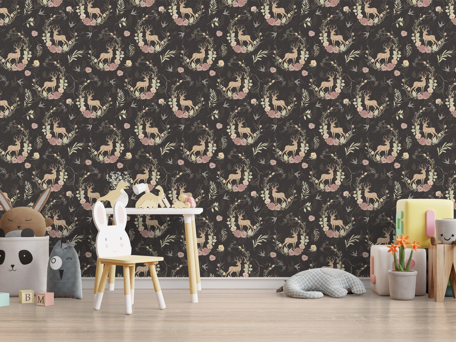 Woodland nursery wallpaper peel and stick forest animals | Etsy