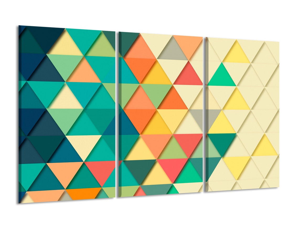 Colorful geometric wall art large canvas print Stretched Ready Etsy