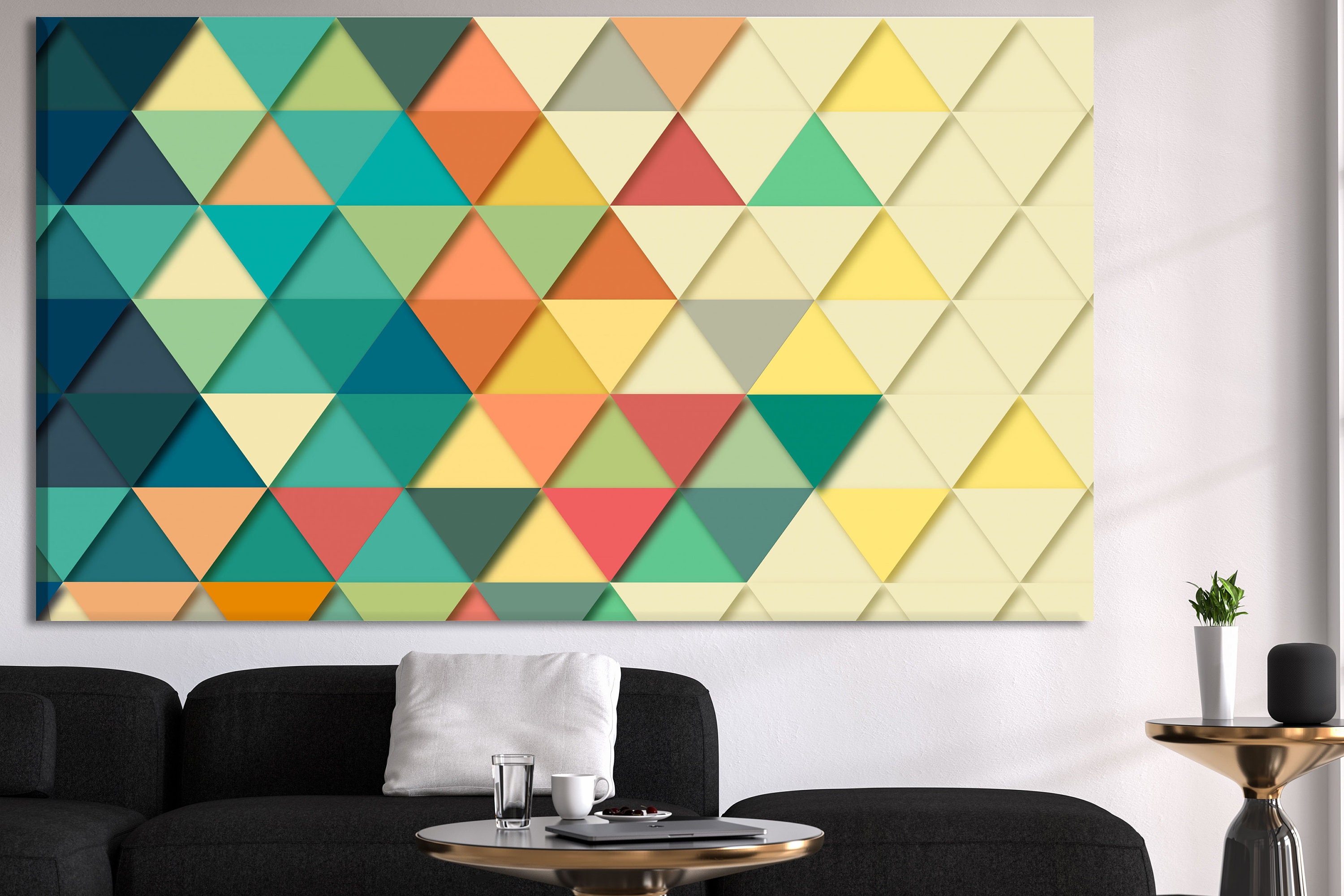 Colorful geometric wall art large canvas print Stretched Ready Etsy