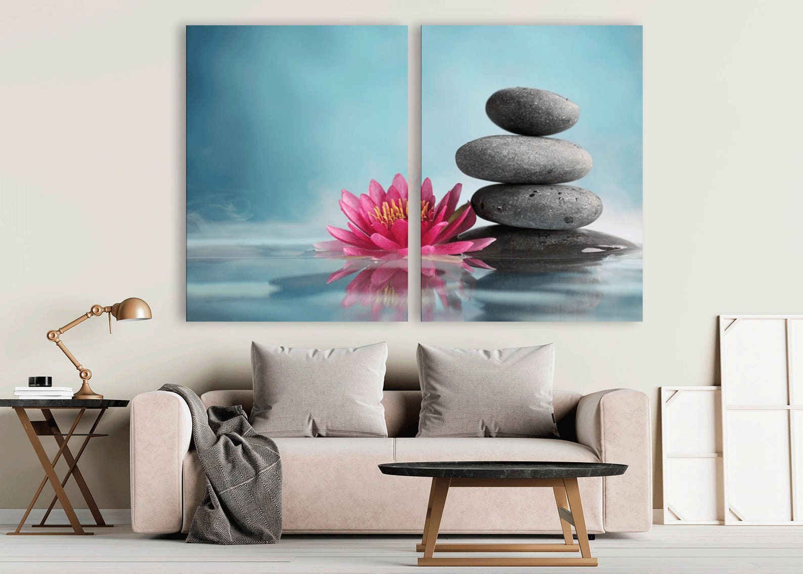 Zen wall art lotus print yoga art canvas print zen stones Etsy
