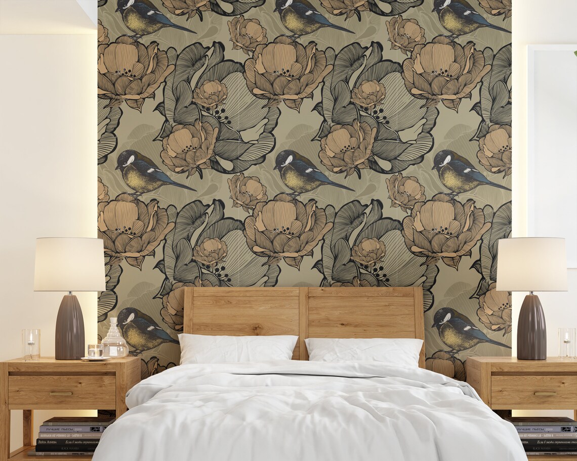 Birds wallpaper peel and stick wall self adhesive removable | Etsy