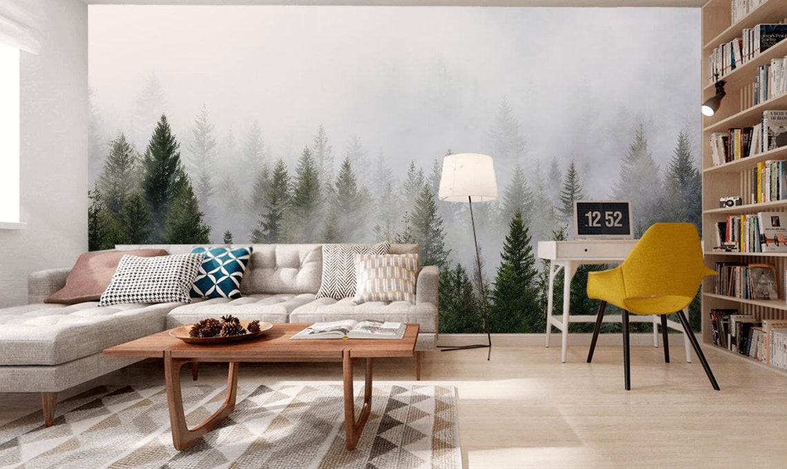 Forest wallpaper peel and stick forest wall mural self Etsy