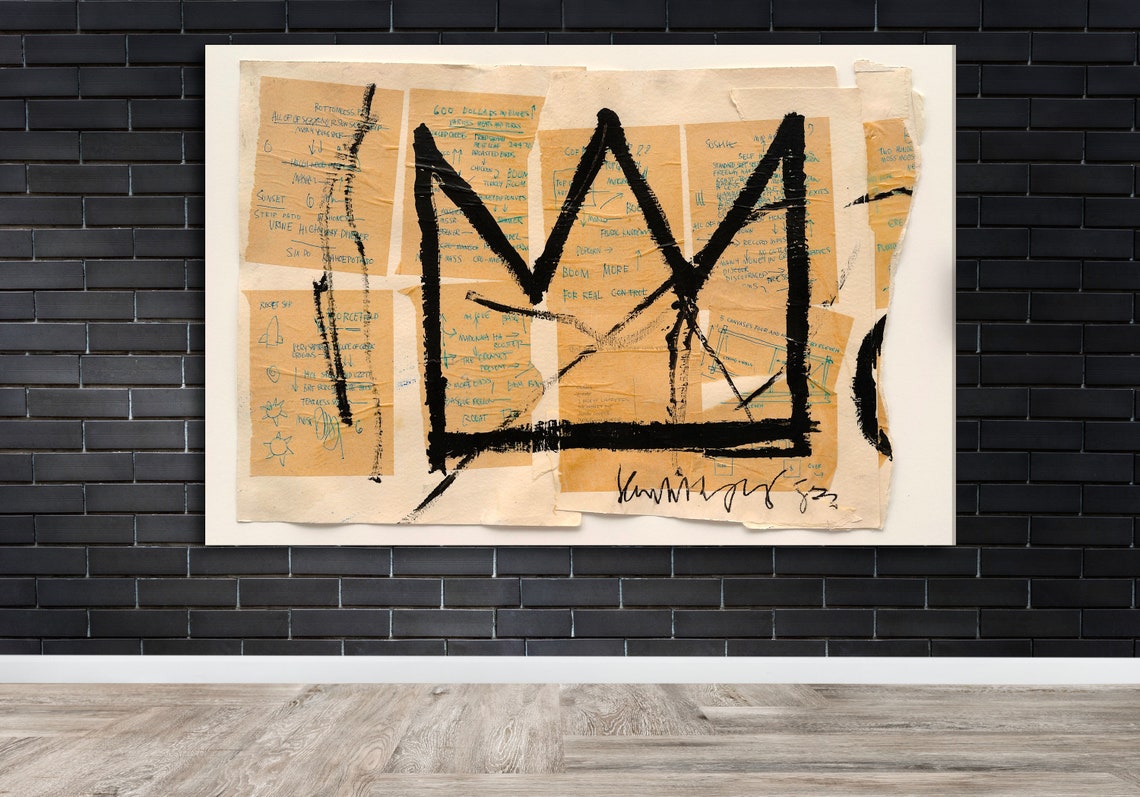 Basquiat art Michel Basquiat the Crown wall art large canvas Etsy