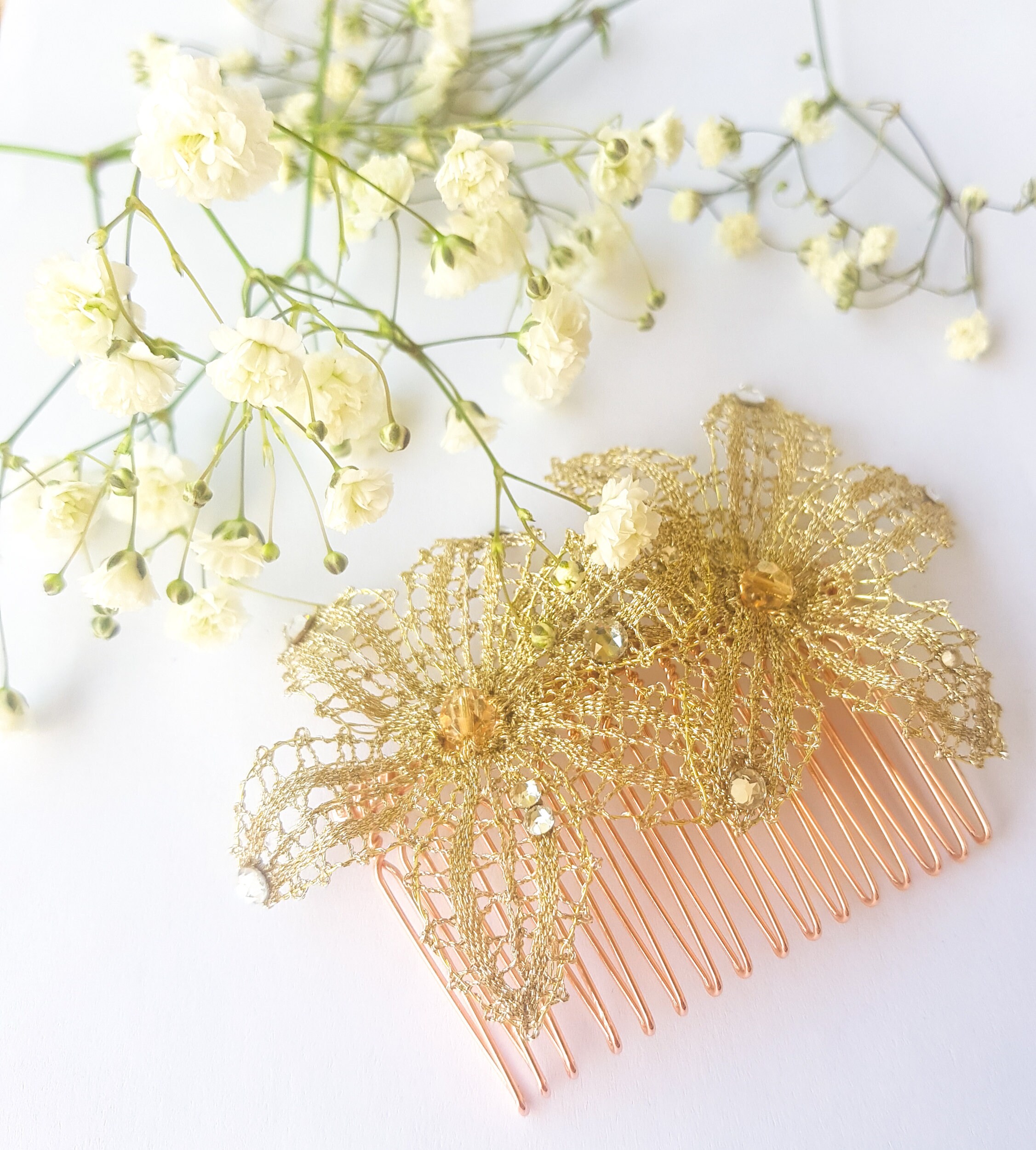 Antique Gold Lace Flower Brooch With Swarovski for Hair. - Etsy Antique Gold Lace Flower Brooch With Swarovski for Hair. - Etsy