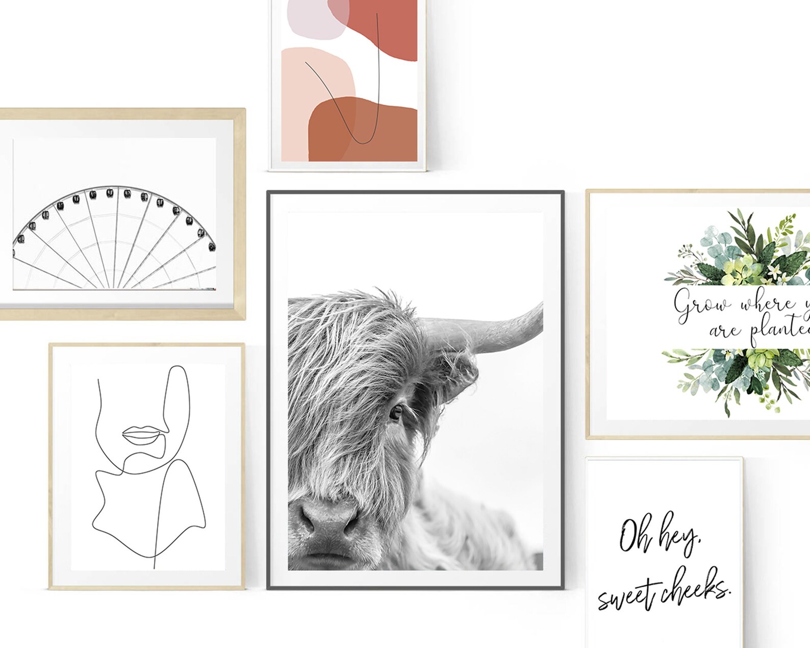 Printable Highland Cow Print Black and White, Highland Cow