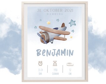 Birth poster with flyer for boys, baby gift personalized