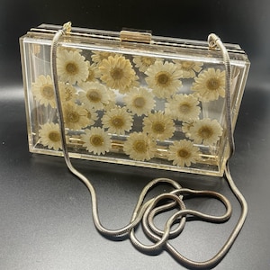 Zara Natural Daisy Acrylic Cross Body Clutch w/ Shoulder Strap