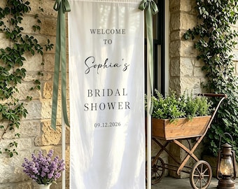 Banner de tela personalizado para despedida de soltera, letrero de bienvenida estilo bohemio, telón de fondo personalizado con el nombre de la novia.