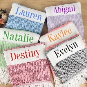 Personalized Beach Towel Gift, Personalized Gifts, Bridesmaid Gift, Bachelorette Party Favor, Turkish Beach Towel, Girls Trip Towel