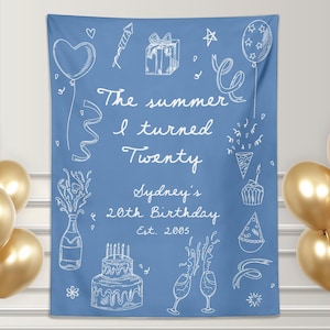 The Summer I Turned Birthday Banner Decor, Custom Birthday Backdrop, The Summer I Turned Party Tapestry, The Summer Beach Party Decorations
