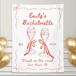 Custom Beach Bachelorette Tapestry, Beach Bach Banner, Coastal Bachelorette Party Decor, Toast on the Coast Party Banner, Beah Bach Backdrop