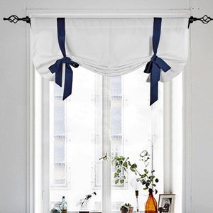 Off White Tie Up Valance, Kitchen Valance, Farmhouse Valance, Nursery Room Valance, Kitchen Curtain, Country Valance, Navy blue  tie