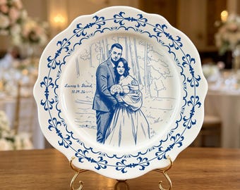 Personalized Wedding Photo Portrait Ceramic Plate, Custom Couple Keepsake Gift for Bride Groom, Wedding Gift for Newlyweds, Anniversary Gift