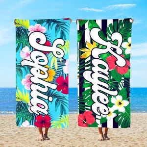 Hawaiian Style Custom Beach Towel, Personalized Beach Towel, Personalized Name Bath Towel, Custom Pool Towel, Summer Vacation Gifts
