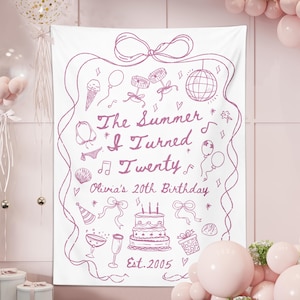 The Summer I Turned Birthday Banner, Custom 20th 30th 40th 50th Birthday Backdrop, Custom Birthday Tapestry, Birthday Decorations, Any Age