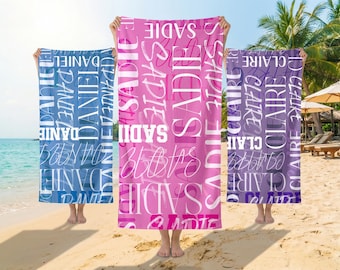 Personalized Name Beach Towel: Signature Style, Polyester, Custom Kids/Adults