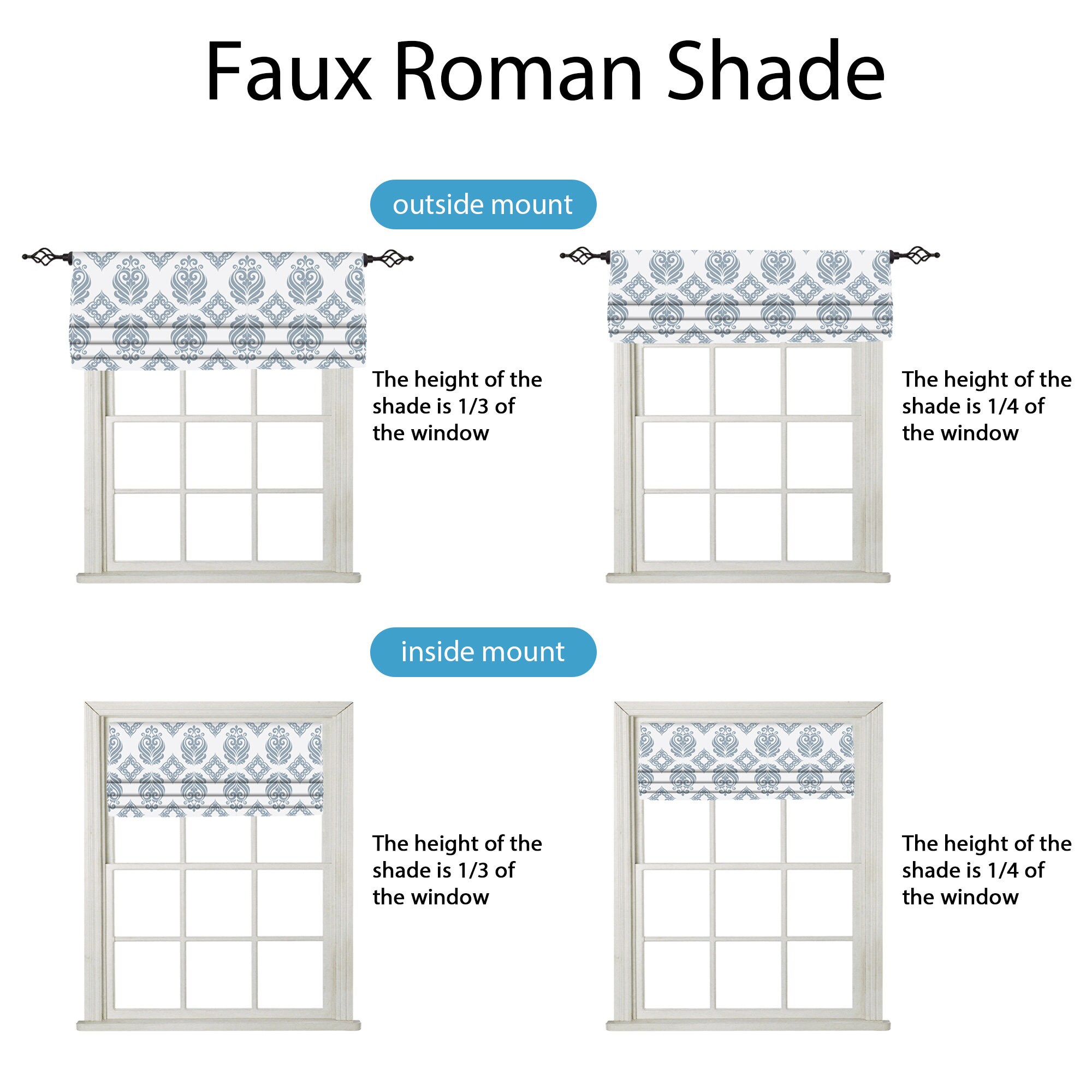 Custom Sizing Faux Roman Shade Flat Roman Shade Valance Fake Etsy