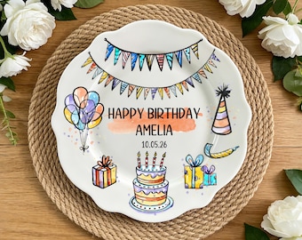 Personalized Kids Birthday Plate, Custom Name & Date Keepsake Plate, Custom Ceramic Birthday Gift for Girls Boys