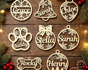 Custom Name Wooden Christmas Ornament, Personalized Laser Cut Bauble, Custom Family Christmas Tree Decoration, Family Holiday Keepsake Gift