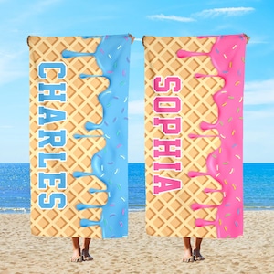 Personalized Ice Cream Drip Baseball Beach Towel, Drip Beach Towel, Pool Towel, Team Gifts, Youth Baseball Gift, Boys Girls Birthday Gift