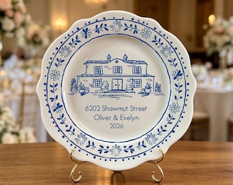 Personalized Floral Border House Keepsake Plate, Housewarming Gift for Couple, Realtor Closing Gift, New Home Keepsake Gift