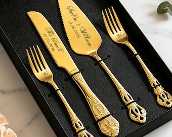 Personalized Wedding Cake Cutting Set with Gift Box, Engraved Vintage Cake Knife & Server, Custom Bridal Shower Wedding Gift
