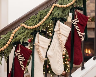 Personalized Christmas Stocking Name Tags, Custom Laser Cut Wooden Name Ornament for Xmas Stockings