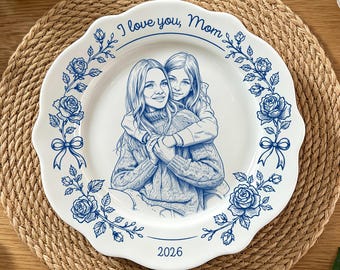 Personalized Photo Portrait Ceramic Plate, Custom Photo Keepsake Gift for Best Friend/Bestie/Mom, Birthday Gifts for Her, Wedding Gifts
