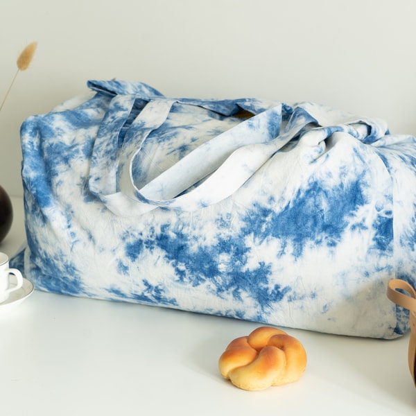 Blue tie-dye bag / 100% cotton/ large shopping bag / travel bag / weekender bag / oversized bag / large tote bag