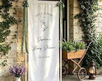 Custom Silly Goose Baby Shower Banner, Gender Neutral Baby Shower Welcome Sign, Personalized Name & Date, Minimalist Goose Baby Shower Decor
