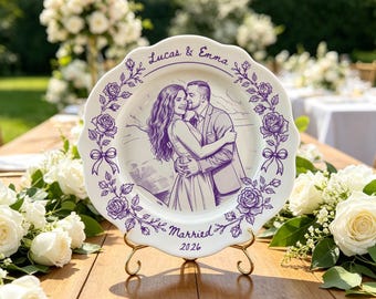 Custom Photo Wedding Plate, Personalized Couple Portrait Ceramic Plate, Engagement Anniversary Keepsake Gift, Custom Decorative Plate
