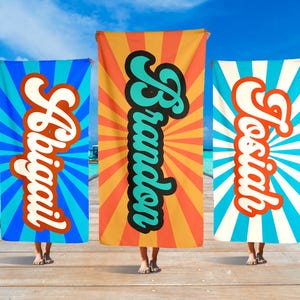 Retro Personalized Beach Towel: Custom Name Pool Towel