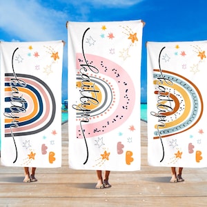 Personalized Rainbow Beach Towel, Personalized Name Bath Towel, Custom Pool Towel Beach Towel with Kids Name, Gift for Daughter