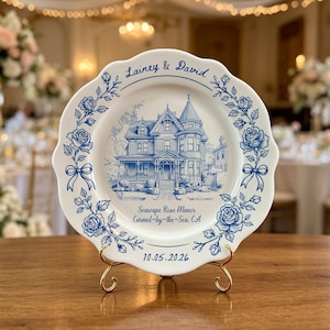 Custom Wedding Venue Ceramic Plate, Personalized Bride Groom Keepsake Plate, Unique Wedding Anniversary Gift, Wedding Gift for Newlyweds