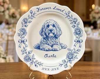 Personalized Pet Memorial Ceramic Plate, Custom Pet Portrait Plate with Name & Years, Dog Cat Loss Keepsake Gift, Pet Sympathy Decor