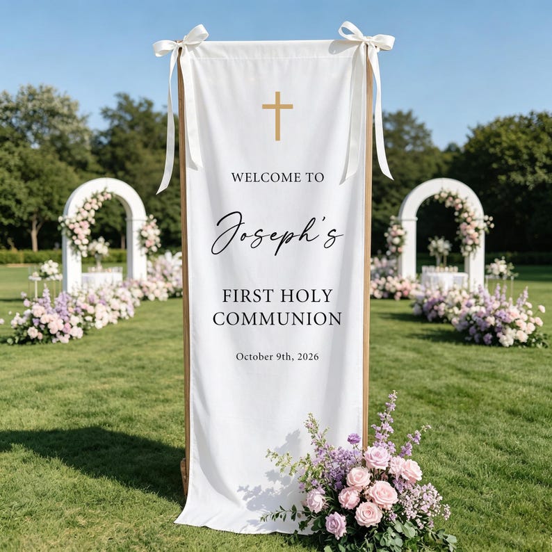 Communion Post Sign Personalized First Holy Communion Welcome Banner, Custom Name First ...