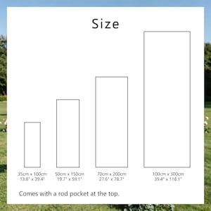 Puede incluir: Diagrama que muestra cuatro rect&aacute;ngulos de diferentes tama&ntilde;os, con dimensiones en cent&iacute;metros y pulgadas. El m&aacute;s peque&ntilde;o mide 35cm x 100cm (13.8" x 39.4"), el m&aacute;s grande 100cm x 300cm (39.4" x 118.1"). Texto: "Comes with a rod pocket at the top."