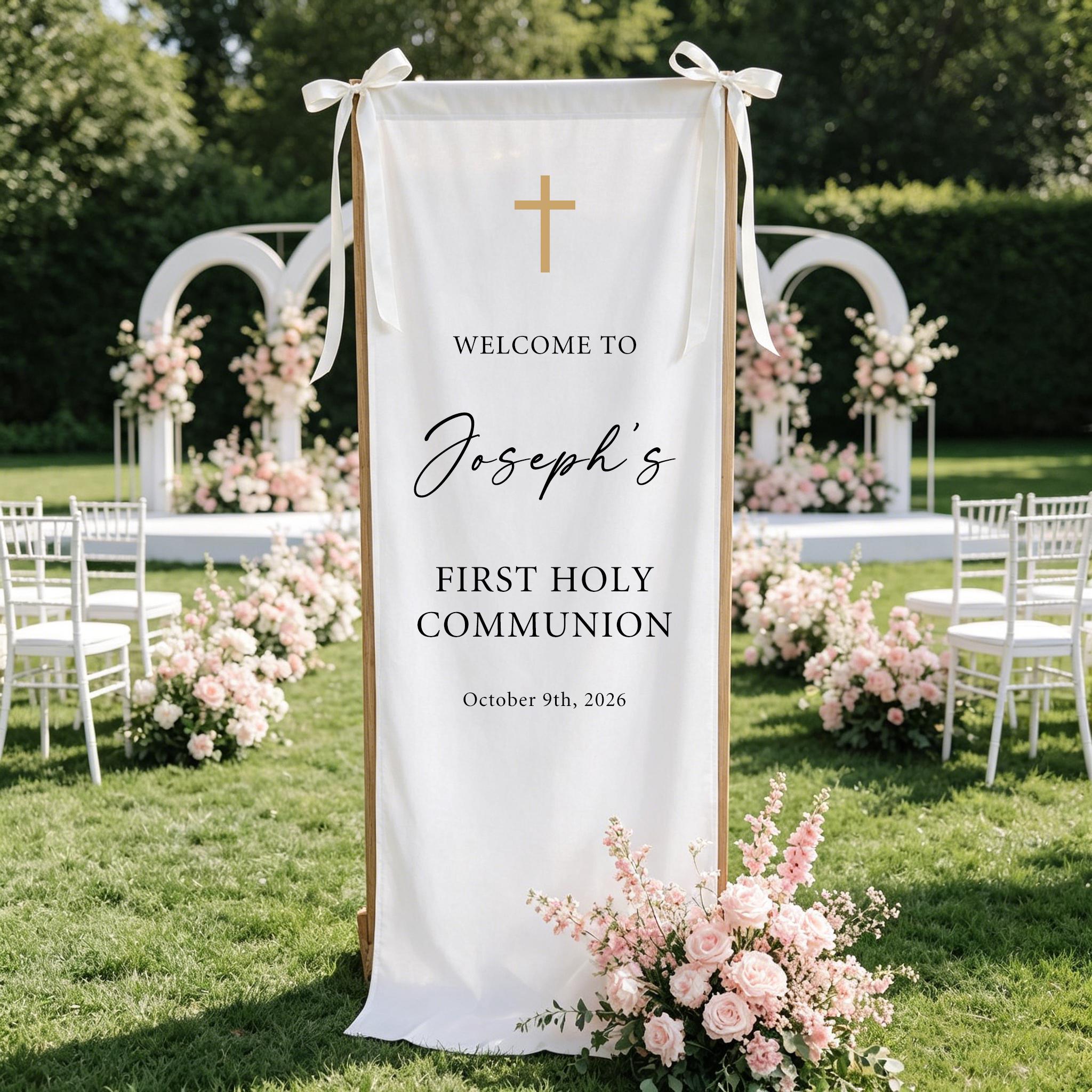 First Communion Welcome Sign Personalized First Holy Communion Welcome Banner, Custom Name First ...