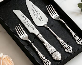 Personalized Wedding Cake Cutting Set with Gift Box, Custom Engraved Cake Serving Utensils, Wedding Shower Gift for Couple