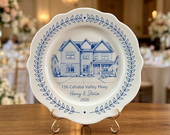 Custom Home Portrait Plate, Personalized House Drawing Keepsake Plate, New Home Gift, Housewarming Gift for Couple, Realtor Client Gift