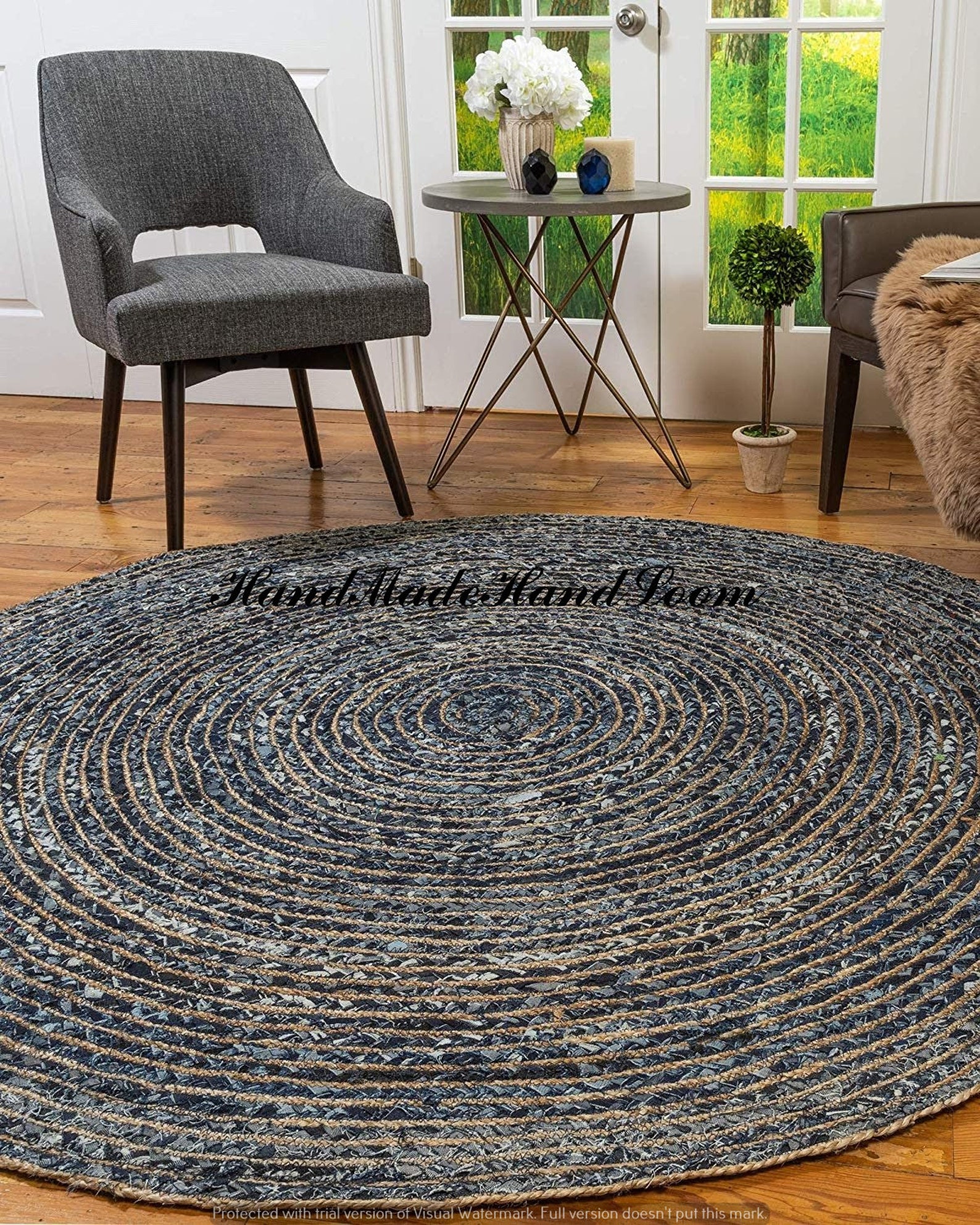 Braided Floor Denim Jute Rug Handmade Round Solid Area Rugs Etsy