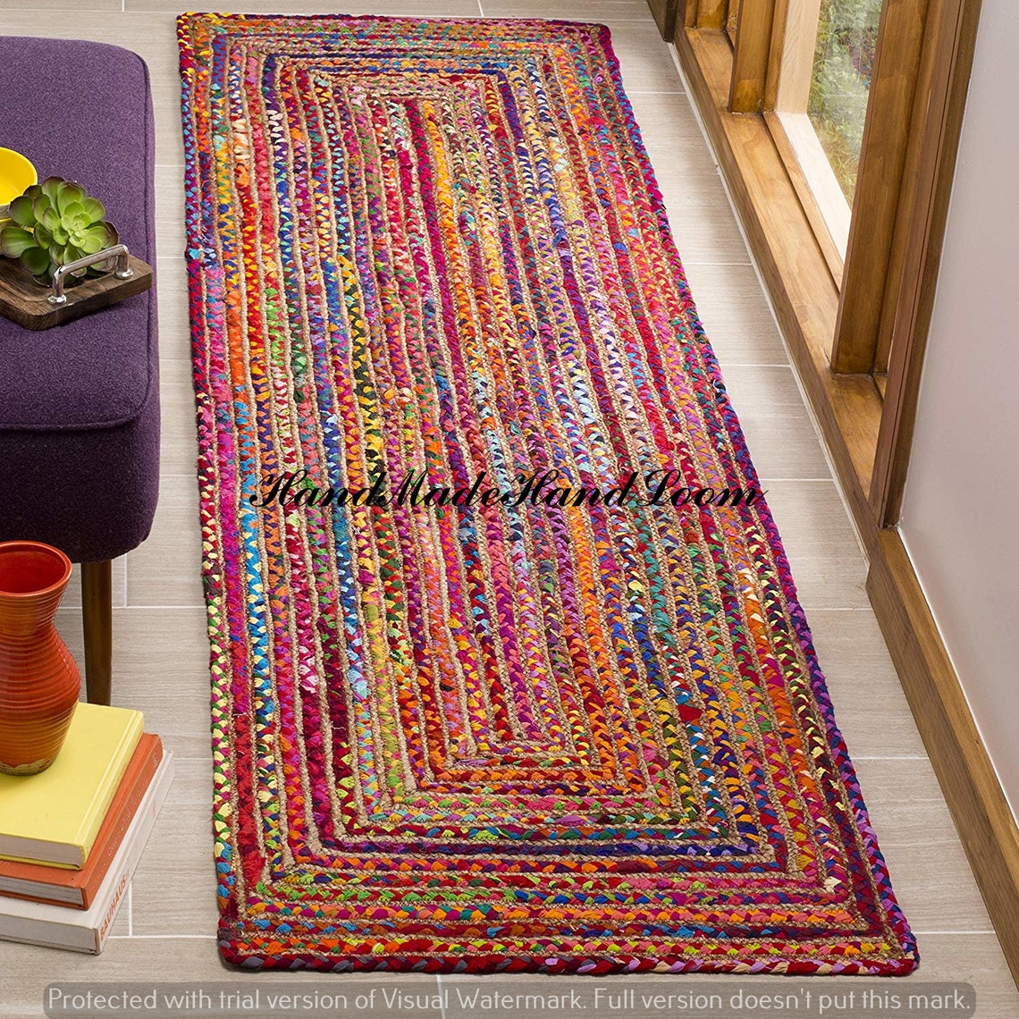 Bohemian Decor Area Rug Tapish Floor Braided Runner Natural | Etsy