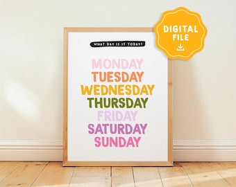 Days of the Week Printable Poster for Kids • Colourful Nursery & Playroom Wall Art